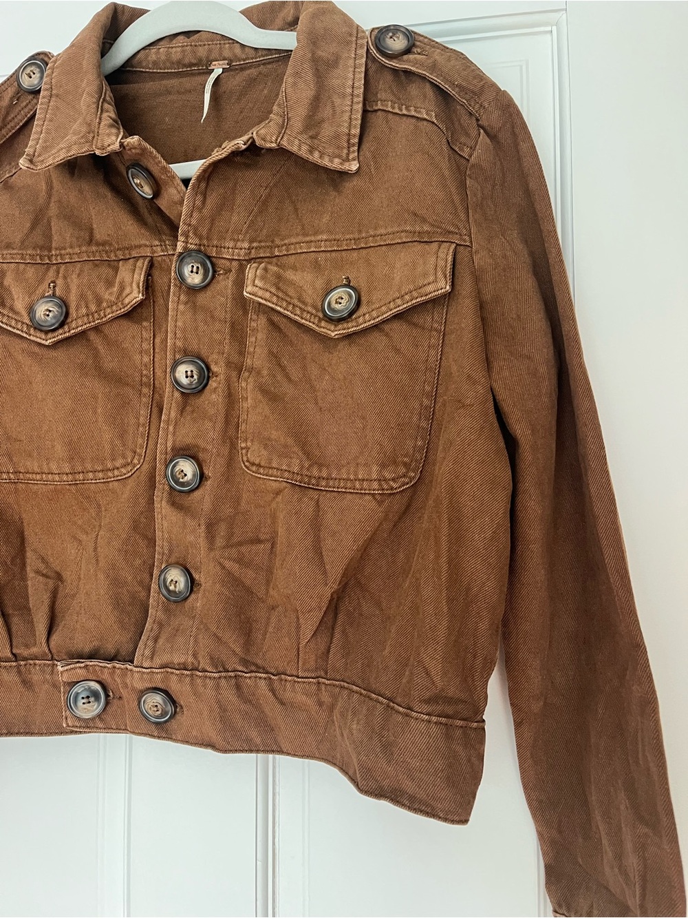Free people size small cropped Brown denim  Button-Up Jacket